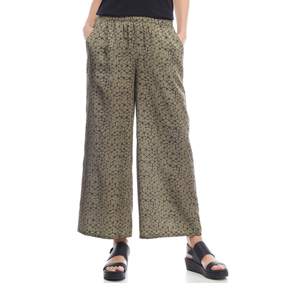 Mosaic Print Silk Cotton Wide Cropped Pants M